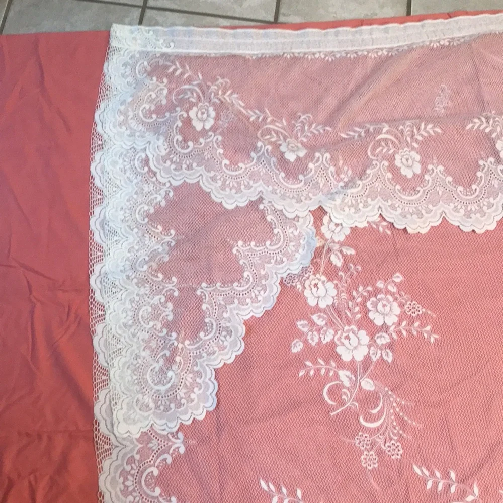 Curtain Sheer Lace Floral Curtain with Attached Valance (1-piece)